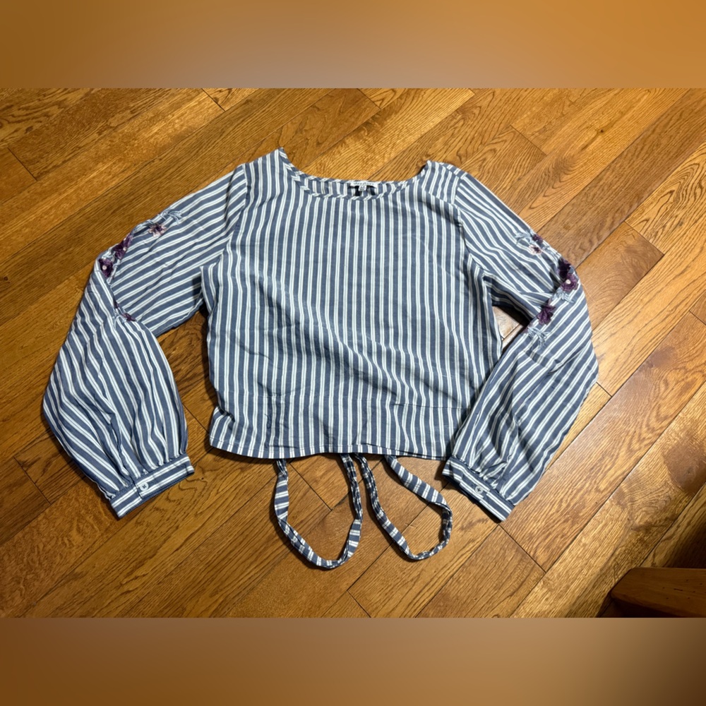 Navy and White Striped Women's Blouse